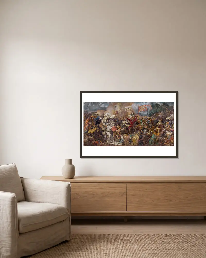 Battle of Grunwald av Jan Matejko inramad på en vägg