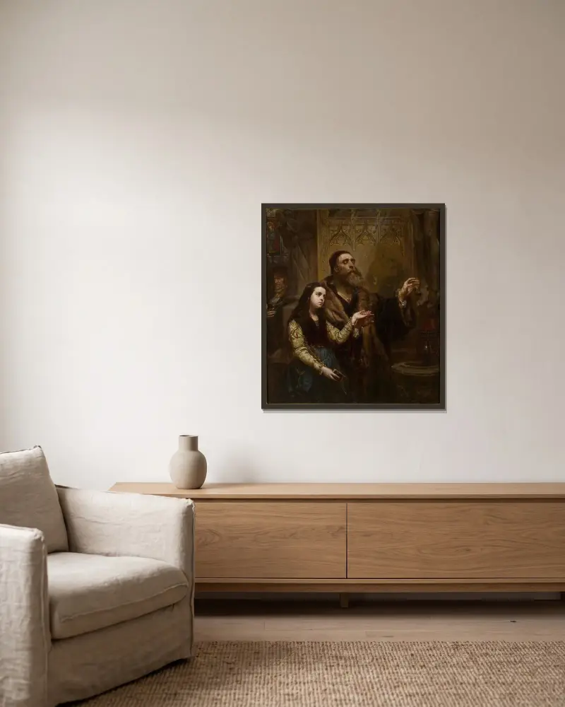 Blinde Veit Stoss med sitt barnbarn av Jan Matejko inramad på en vägg