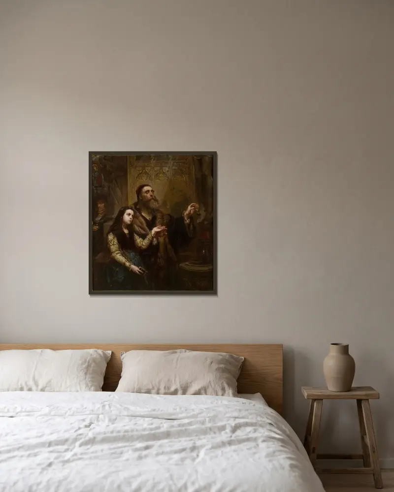 Blinde Veit Stoss med sitt barnbarn av Jan Matejko inramad på en vägg