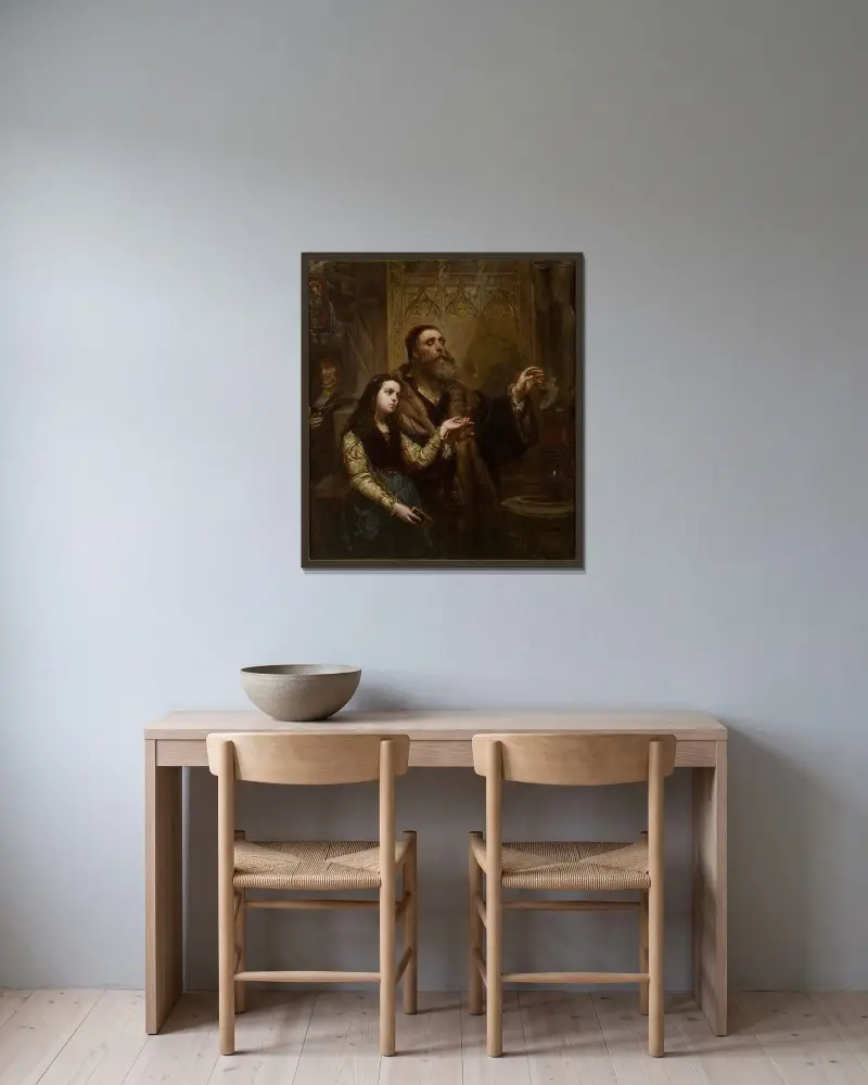 Blinde Veit Stoss med sitt barnbarn av Jan Matejko inramad på en vägg