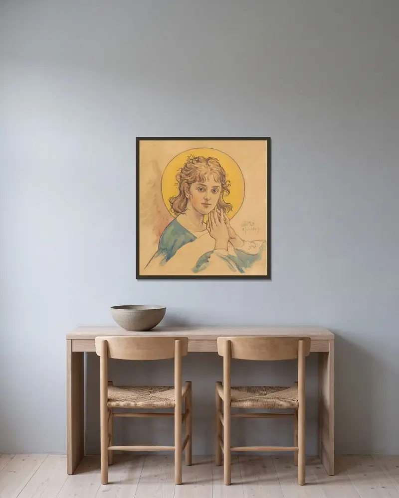 Änglabyst av Jan Matejko inramad på en vägg