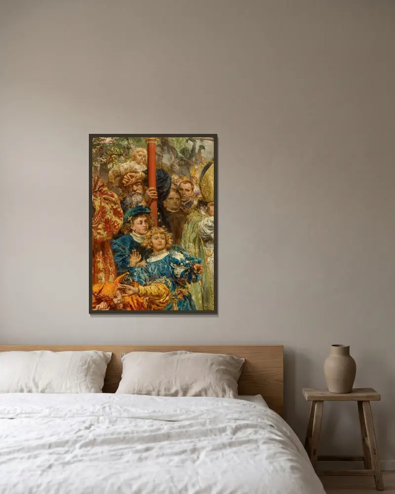 Zawieszenie dzwonu Zygmunta na wieży katedralnej w Krakowie w 1521 roku, Jan Matejko w ramie na ścianie