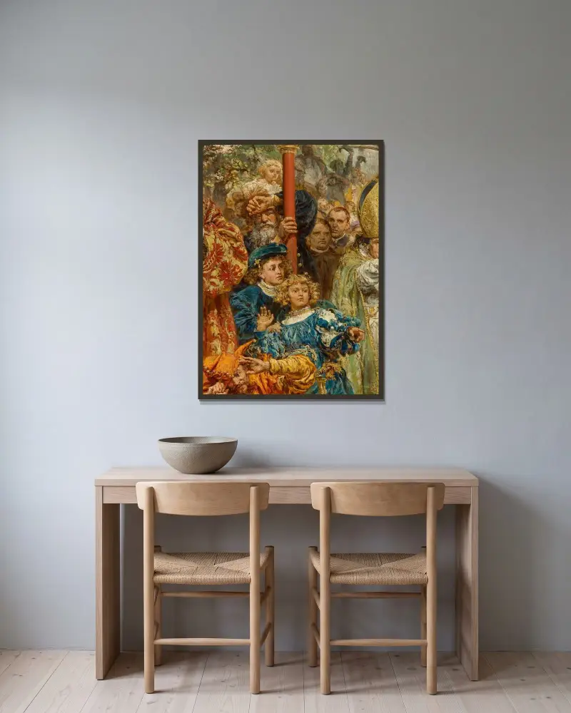 Zawieszenie dzwonu Zygmunta na wieży katedralnej w Krakowie w 1521 roku, Jan Matejko w ramie na ścianie