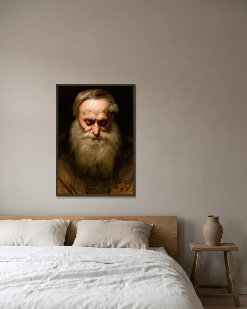 Porträtt av en gammal man med grått skägg av Jan Matejko inramad på en vägg