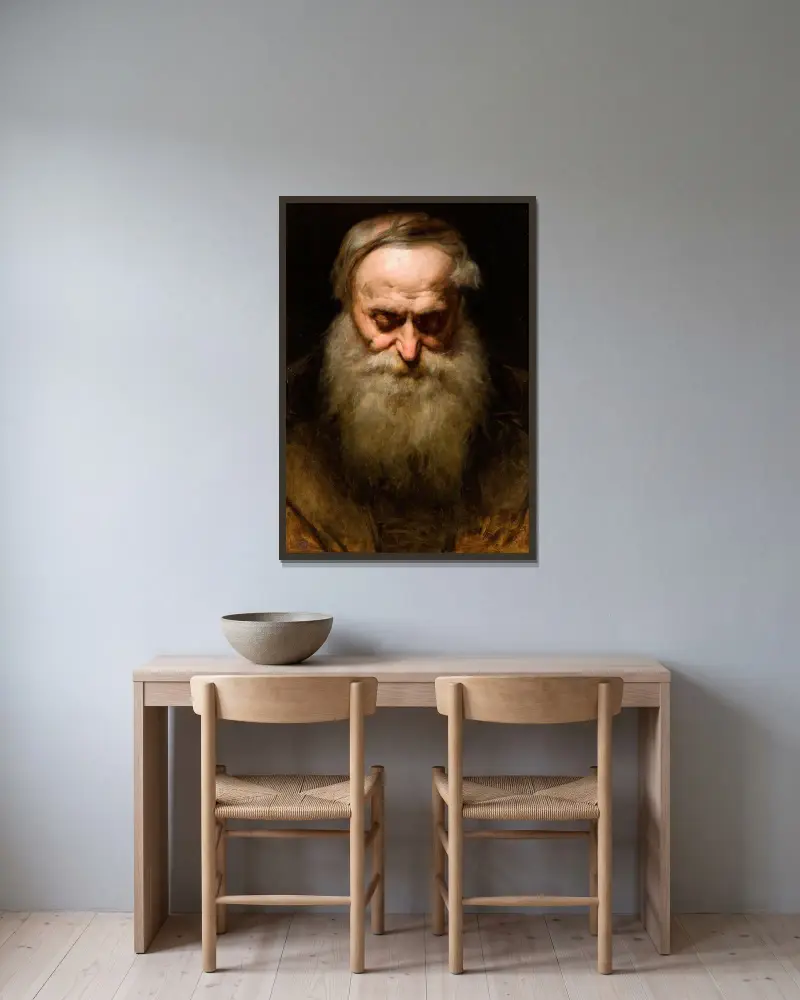 Porträtt av en gammal man med grått skägg av Jan Matejko inramad på en vägg