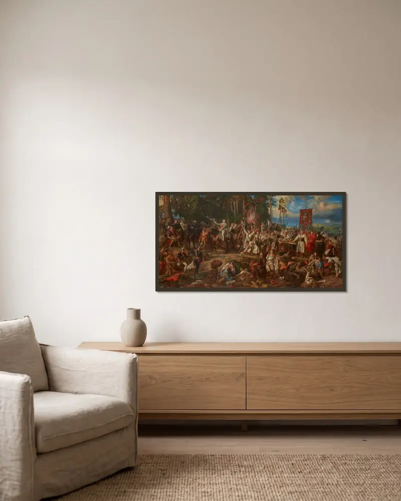Kościuszko vid Racławice av Jan Matejko inramad på en vägg