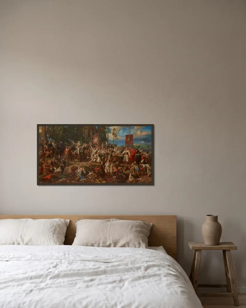 Kościuszko vid Racławice av Jan Matejko inramad på en vägg
