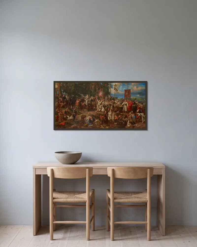 Kościuszko vid Racławice av Jan Matejko inramad på en vägg