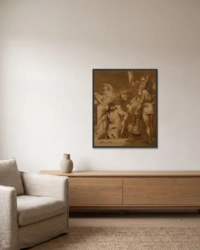 Maćko Borkowic, sketch av Jan Matejko inramad på en vägg