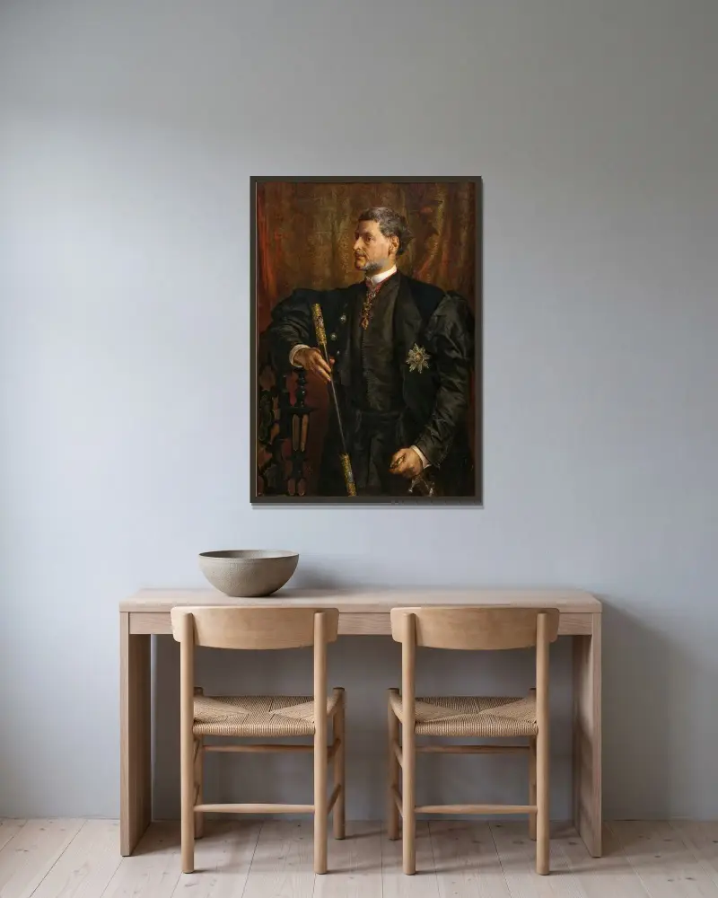 Porträtt av Alfred Potocki av Jan Matejko inramad på en vägg