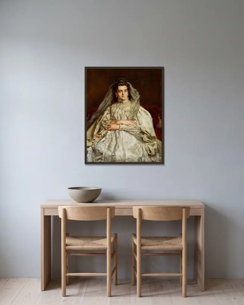 Porträtt av konstnärens hustru, Teodora född Giebułtowska av Jan Matejko inramad på en vägg