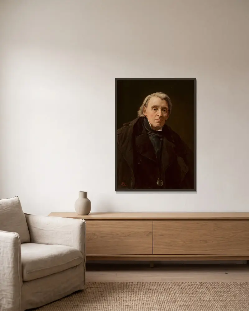 Portrait of Karol Podlewski av Jan Matejko inramad på en vägg