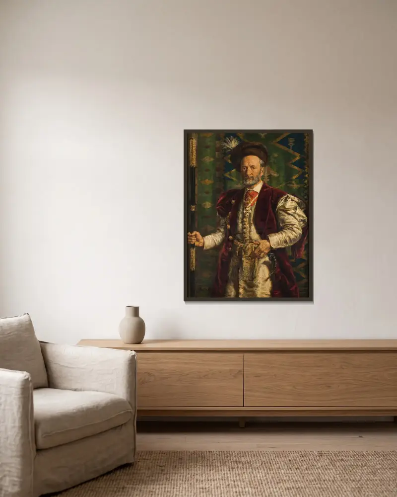 Porträtt av Mikołaj Zyblikiewicz av Jan Matejko inramad på en vägg