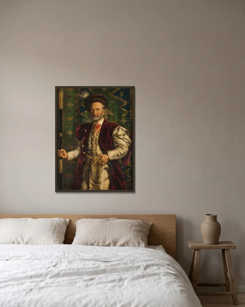 Porträtt av Mikołaj Zyblikiewicz av Jan Matejko inramad på en vägg