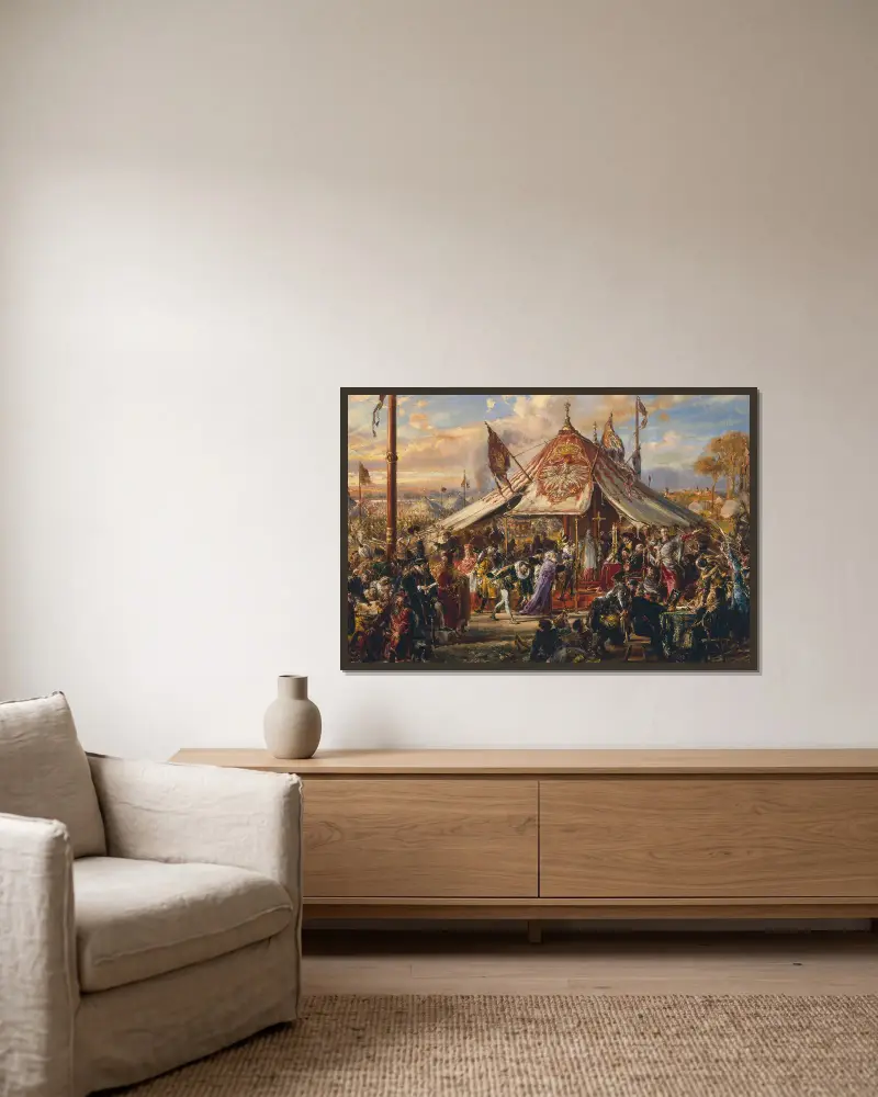 Samväldets makt vid sin höjdpunkt, ur serien ”Polens kulturhistoria” av Jan Matejko inramad på en vägg