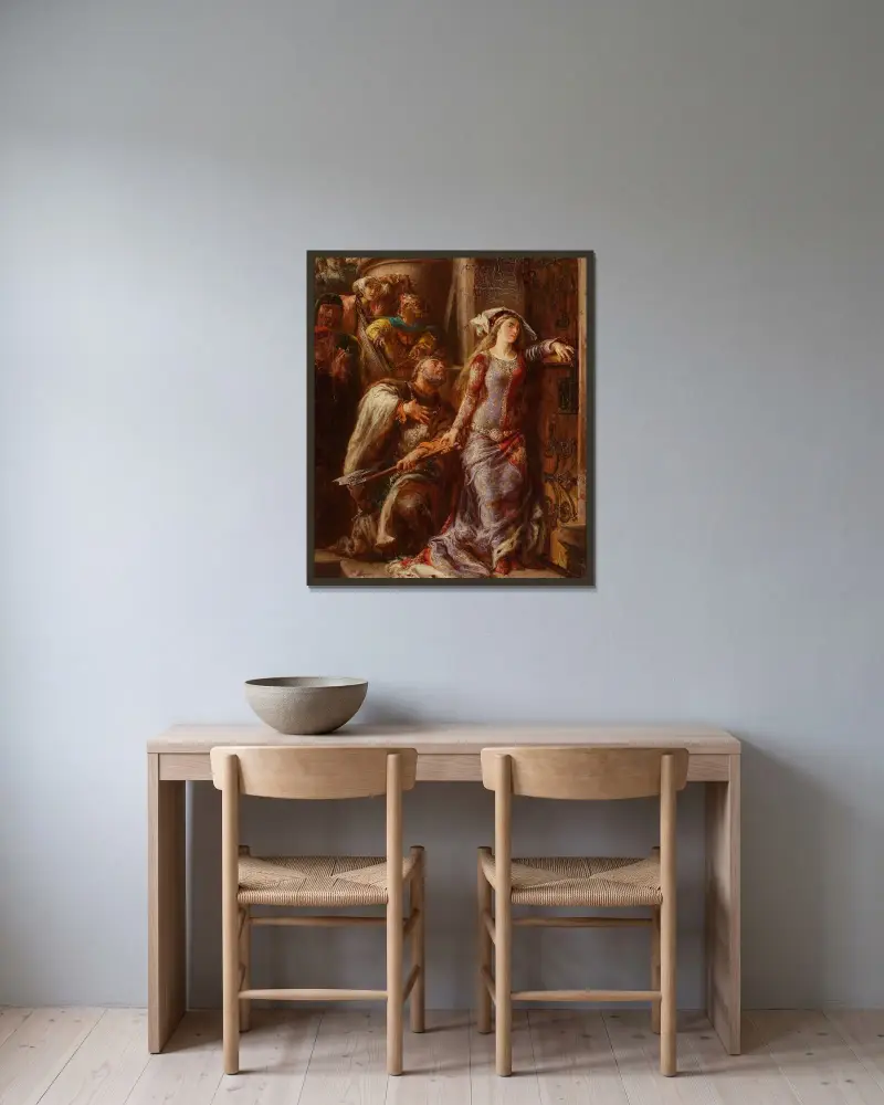Drottning Jadwiga och Dymitr av Goraj av Jan Matejko inramad på en vägg