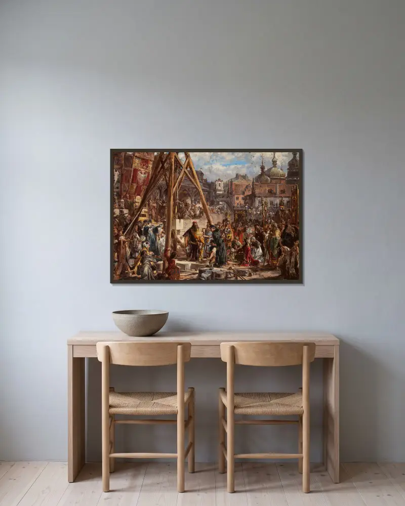 Retaking of Rus. Wealth and Education, 1366 AD, from the series “History of Civilization in Poland” av Jan Matejko inramad på en vägg