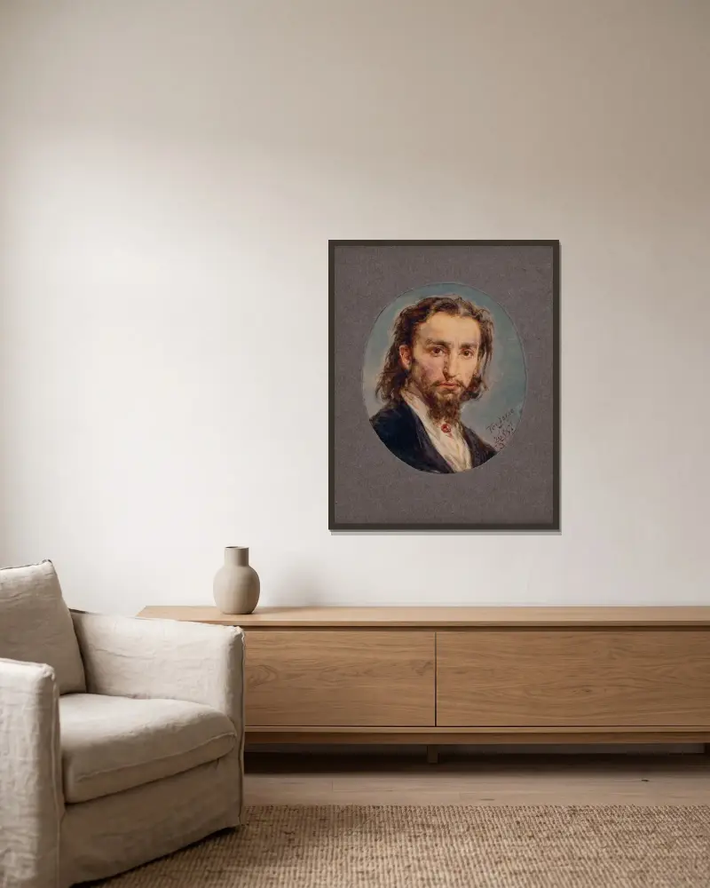 Självporträtt av Jan Matejko inramad på en vägg