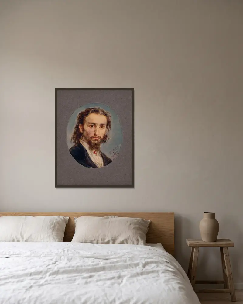 Självporträtt av Jan Matejko inramad på en vägg