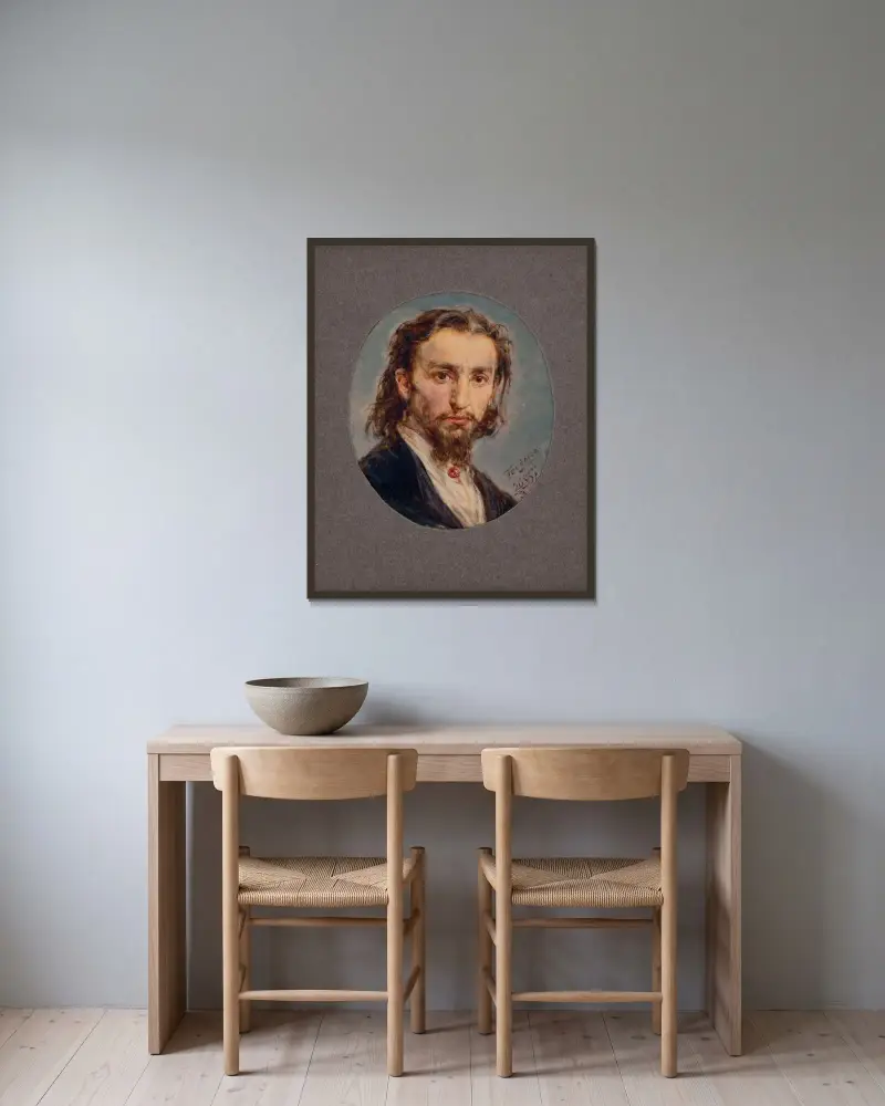 Självporträtt av Jan Matejko inramad på en vägg