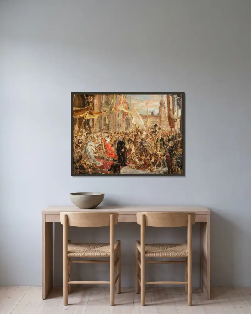 Szkic do obrazu „Konstytucja 3 maja”, Jan Matejko w ramie na ścianie