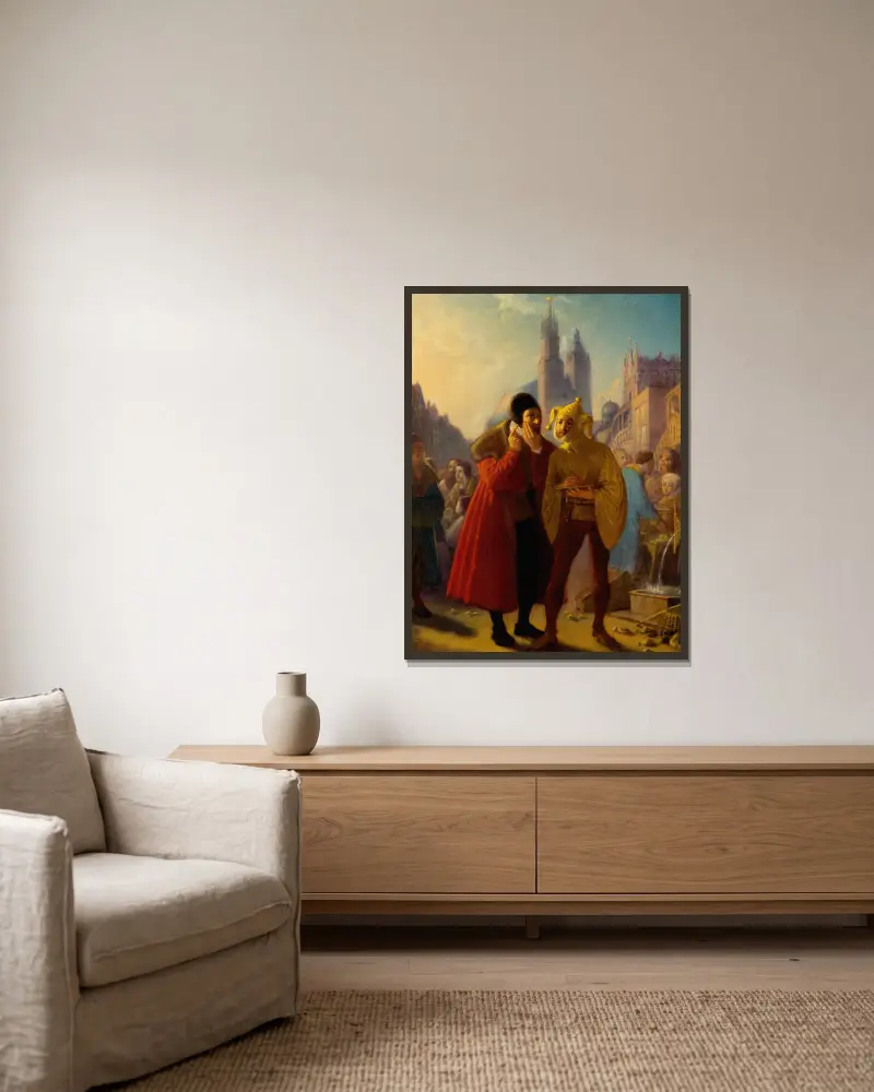 Stańczyk spielt Zahnschmerzen von Jan Matejko gerahmt an einer Wand