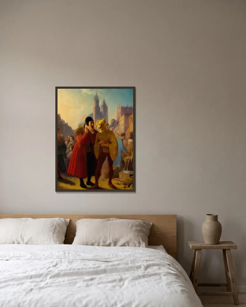 Stańczyk spielt Zahnschmerzen von Jan Matejko gerahmt an einer Wand
