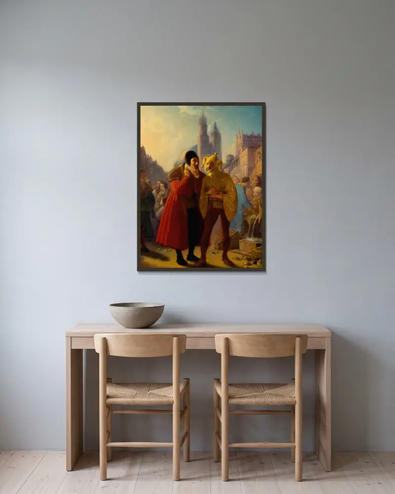 Stańczyk spielt Zahnschmerzen von Jan Matejko gerahmt an einer Wand