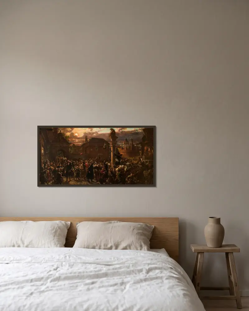 Studenter som lämnar Kraków 1549 av Jan Matejko inramad på en vägg