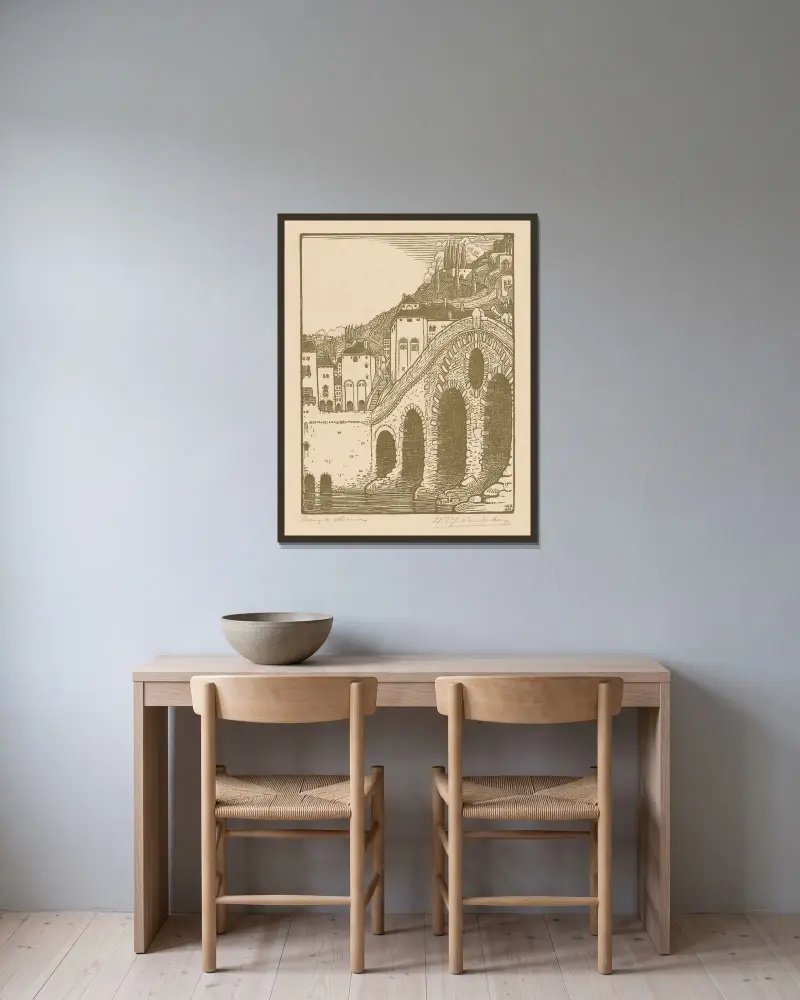 Brücke in Verona von Wijnand Otto Jan Nieuwenkamp gerahmt an einer Wand