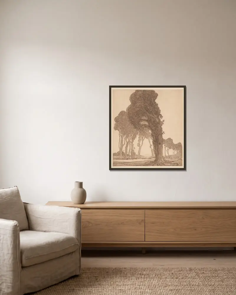 Del av den stora vägen vid Cakranegara-templet av Wijnand Otto Jan Nieuwenkamp inramad på en vägg