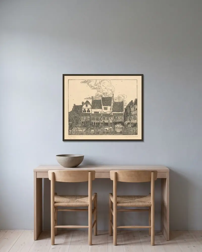 Hamnen i Enkhuizen av Wijnand Otto Jan Nieuwenkamp inramad på en vägg
