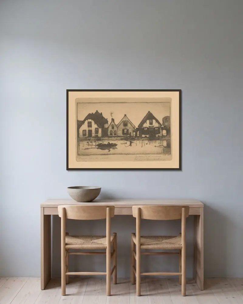 Hus vid Oude Wetering av Wijnand Otto Jan Nieuwenkamp inramad på en vägg