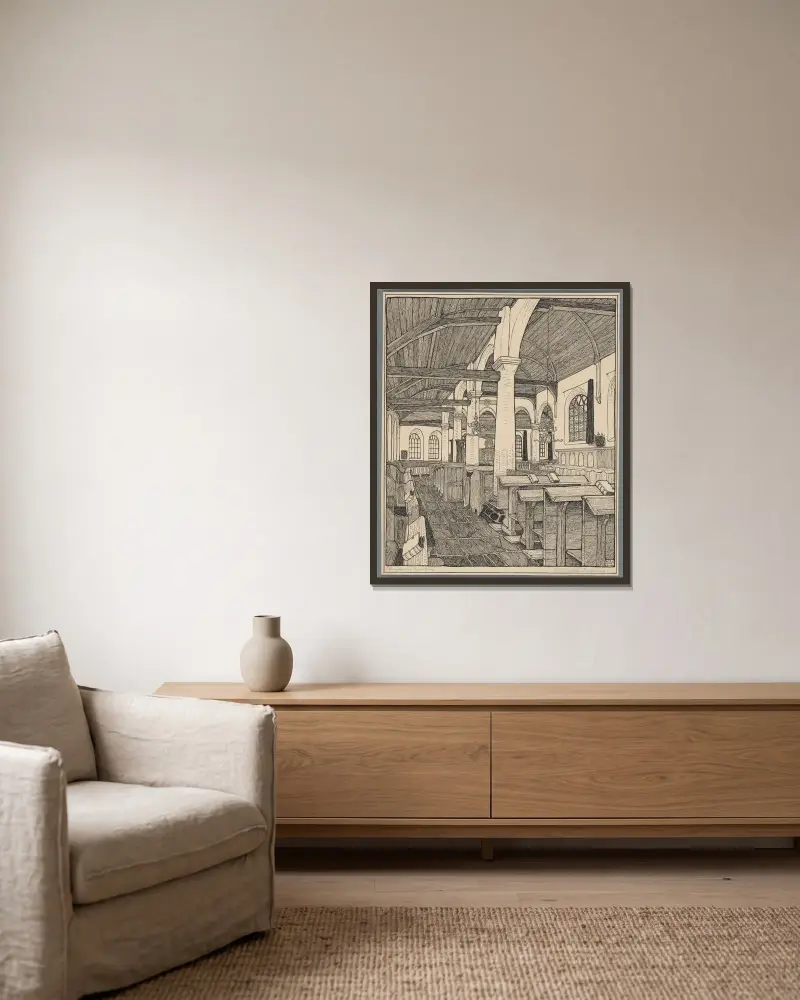 Interieur van de Abdijkerk te Rijnsburg av Wijnand Otto Jan Nieuwenkamp inramad på en vägg