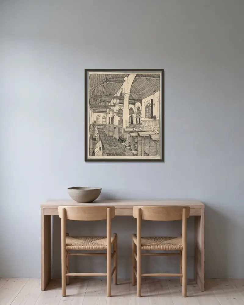 Interieur van de Abdijkerk te Rijnsburg av Wijnand Otto Jan Nieuwenkamp inramad på en vägg
