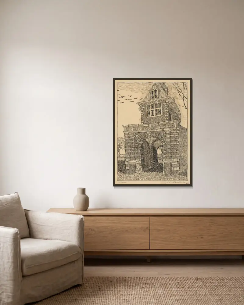Oosterpoort te Hoorn av Wijnand Otto Jan Nieuwenkamp inramad på en vägg