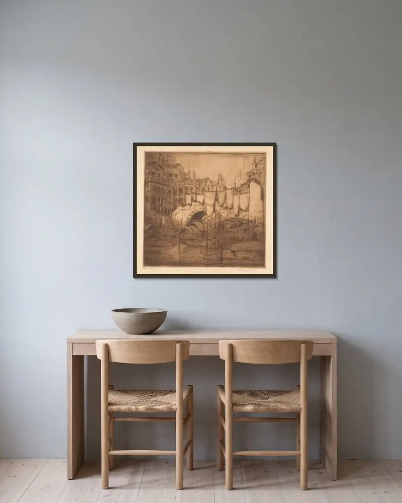 Rug over een rivier in Kanton av Wijnand Otto Jan Nieuwenkamp inramad på en vägg