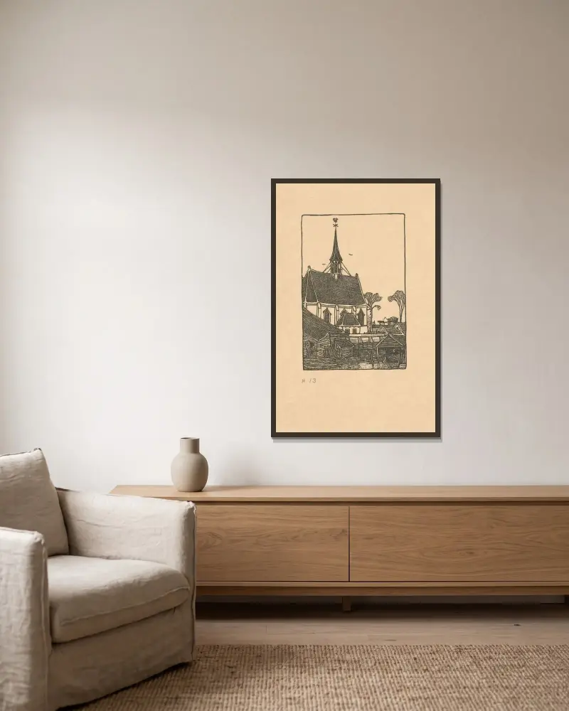 Spaarndam, die kleine Kirche von Wijnand Otto Jan Nieuwenkamp gerahmt an einer Wand