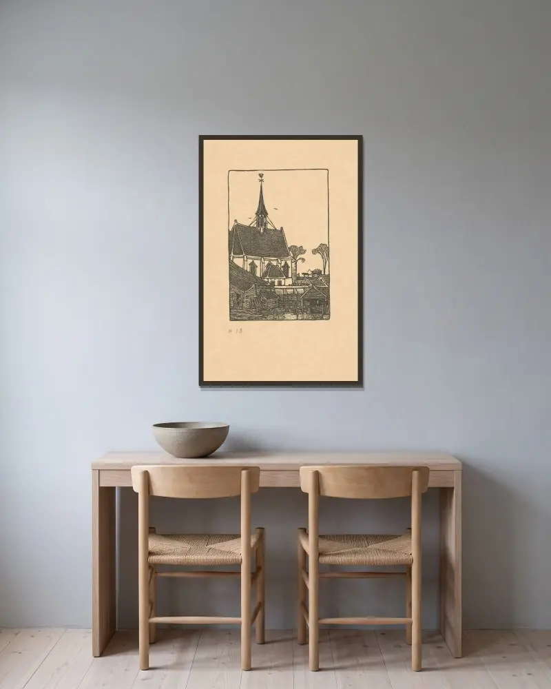 Spaarndam, die kleine Kirche von Wijnand Otto Jan Nieuwenkamp gerahmt an einer Wand