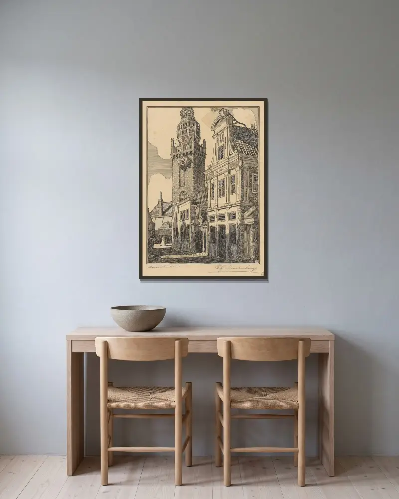 Speeltoren en Waag te Monnickendam av Wijnand Otto Jan Nieuwenkamp inramad på en vägg