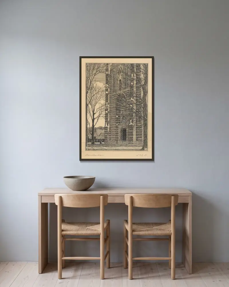 Turm der Grote of Sint-Nicolaaskerk in Monnickendam von Wijnand Otto Jan Nieuwenkamp gerahmt an einer Wand