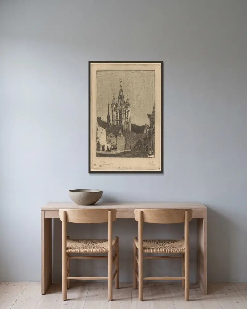 Tornet i Oude Kerk i Delft av Wijnand Otto Jan Nieuwenkamp inramad på en vägg