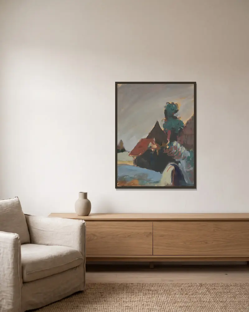 Dorfhäuser von Ján Novák gerahmt an einer Wand