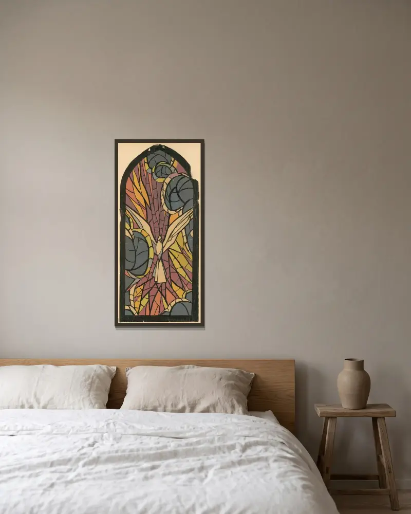 Design av glasfönster III. av Ján Novák inramad på en vägg