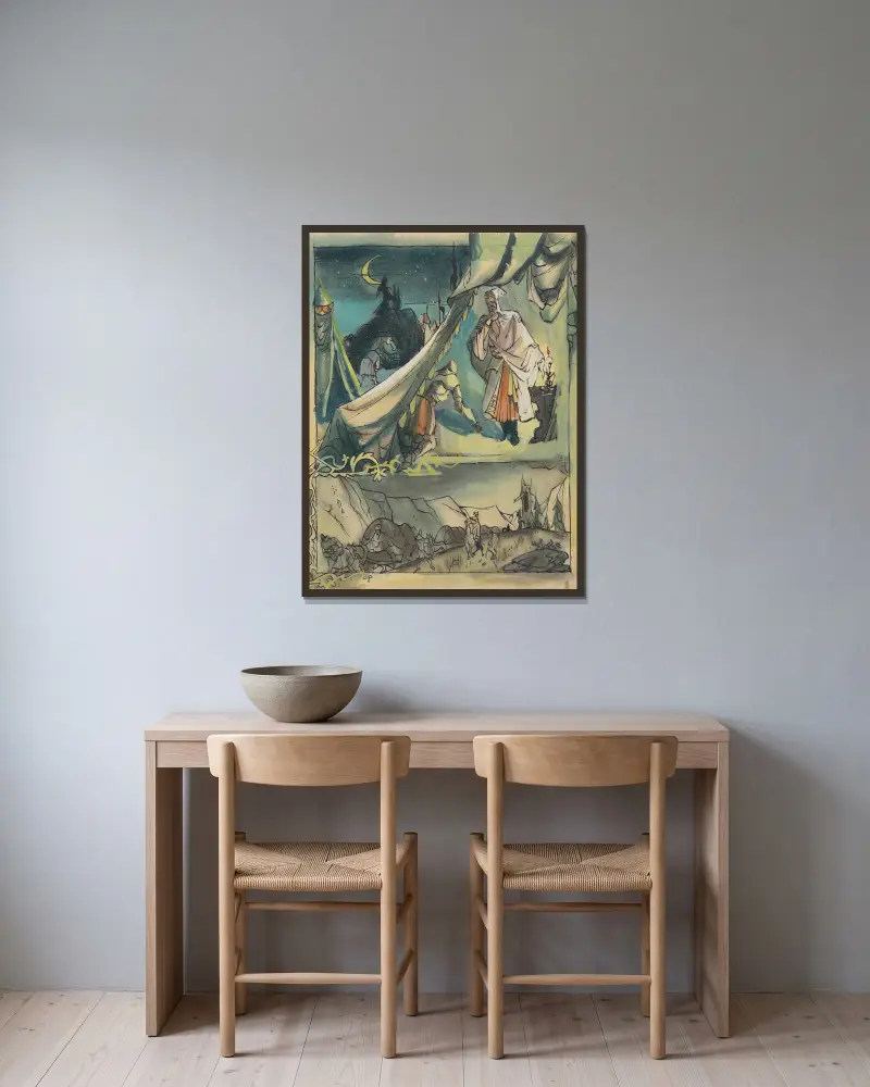 Fairy Tale Illustration av Ján Novák inramad på en vägg