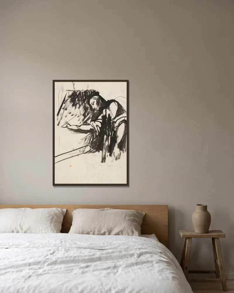 Figurstudier av Ján Novák inramad på en vägg