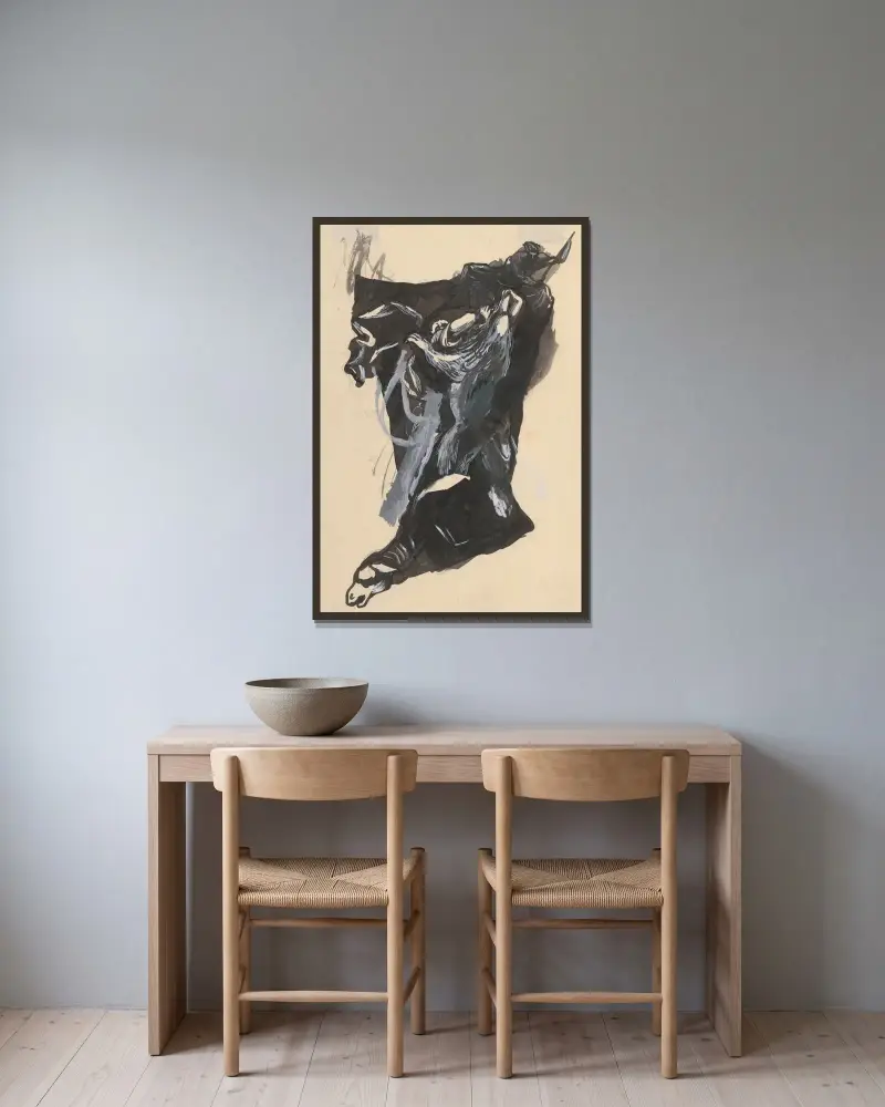 Figurativ komposition 2 av Ján Novák inramad på en vägg