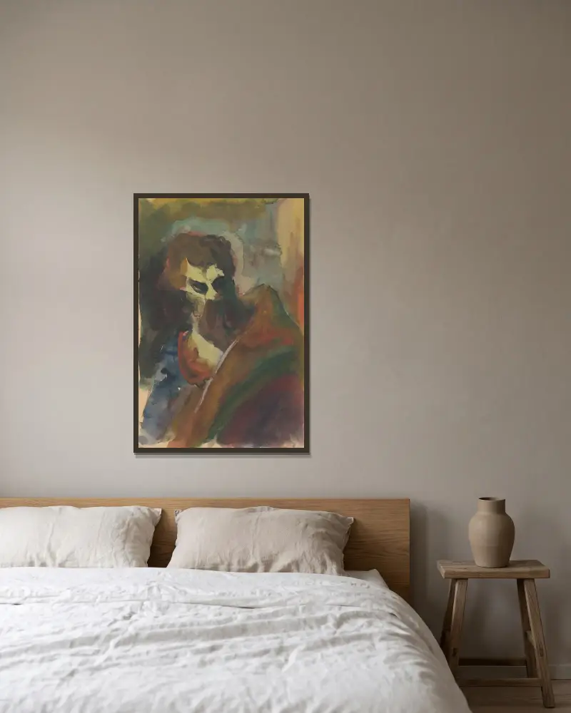 Manshuvud av Ján Novák inramad på en vägg