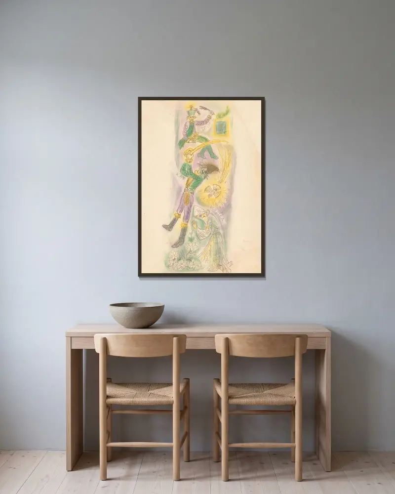 Illustration av legenden om Sankta Dorotea II av Ján Novák inramad på en vägg