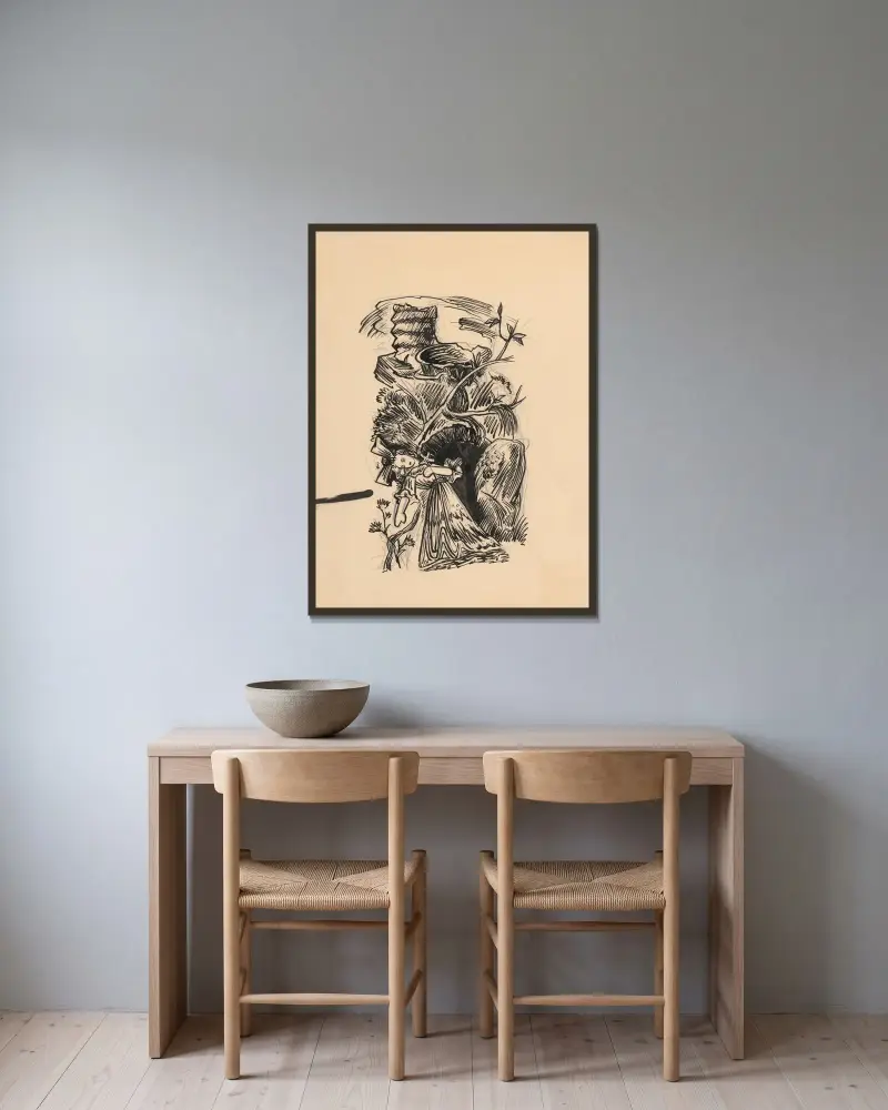 Dött flicka med rosett av Ján Novák inramad på en vägg